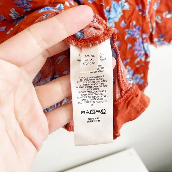 Free People Lorretta pop Print Tunic blouse long sleeve floral ruffle oversized - Picture 9 of 15